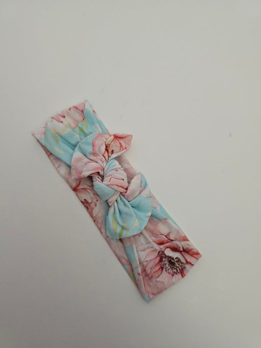 Posh Peanut Light Blue Floral Small Bow Headband