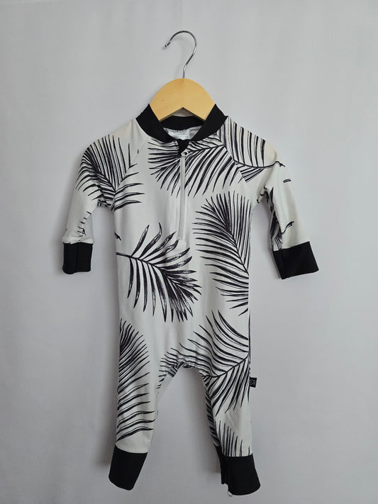 Honeysuckle Black/White Palms Sunsuit • 6-12 months