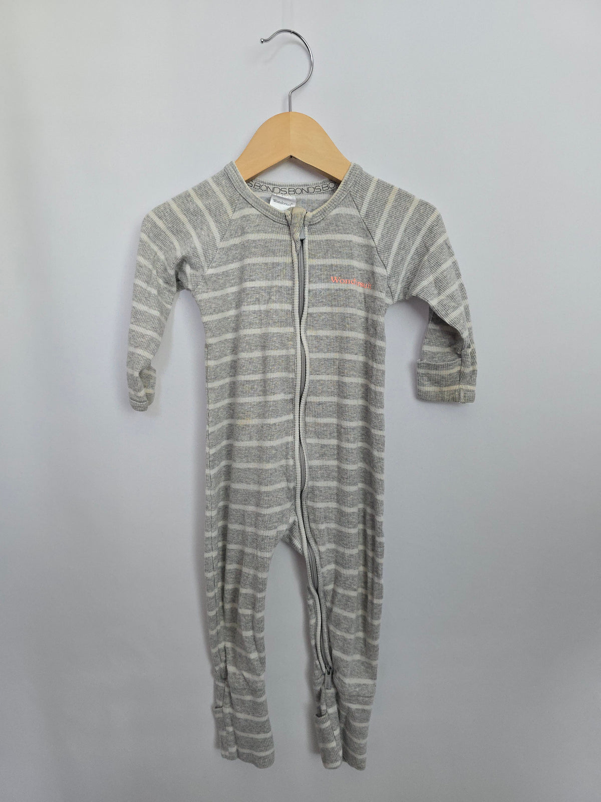 Bonds Wondersuit Ribbed Grey Stripe • 3 years