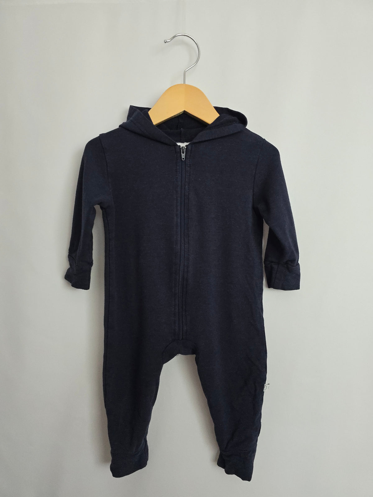 PLAY Tiny Button Apparel Blue Hooded Romper • 6-12 months