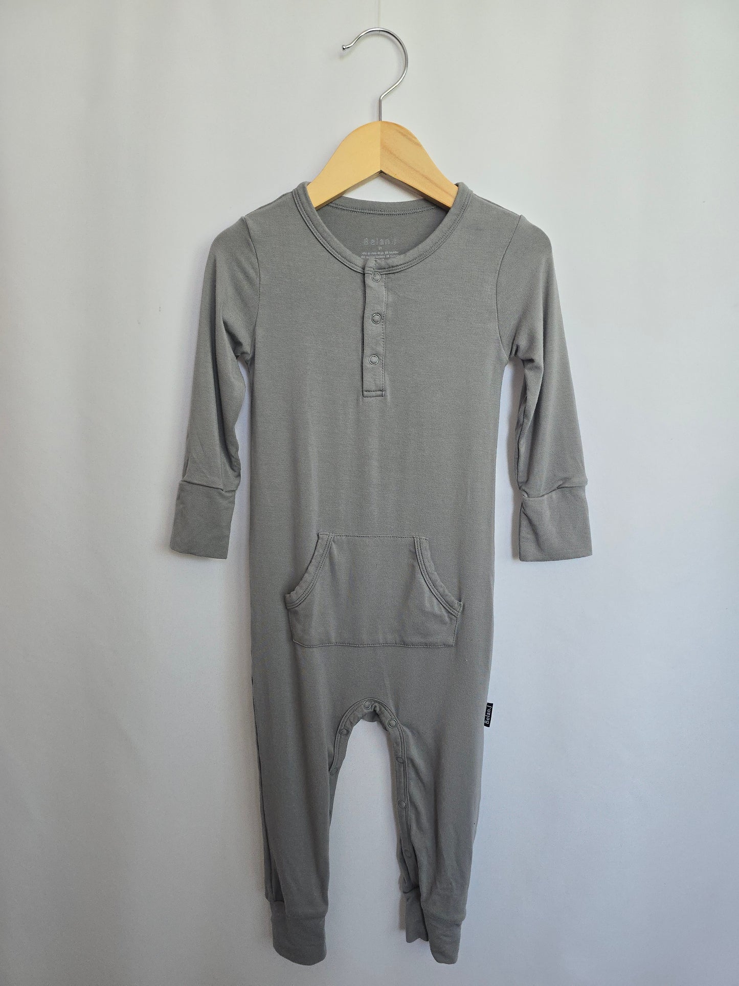 Belan J Grey Blue Pocket Romper • 2 years