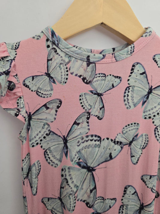 Posh Peanut Pink Butterfly Ruffle Bum Romper  • 12-18 months