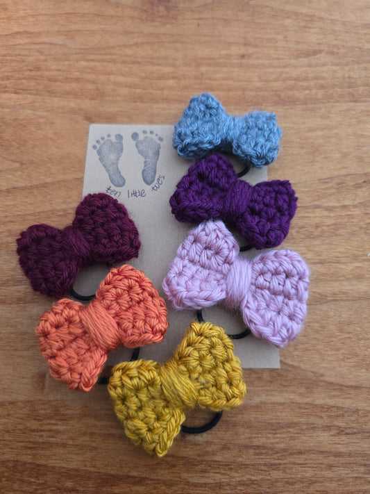 6 Pack Minibow Hair Elastics Singles  • Grape, Cranberry, Pumpkin Spice, Rose, Havest Gold, Grey