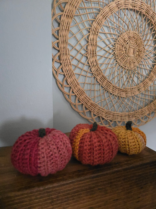 3 Pack Crochet Pumpkin Small, Medium, Large • Red, Pumpkin Spice, Harvest Gold - Multicolor