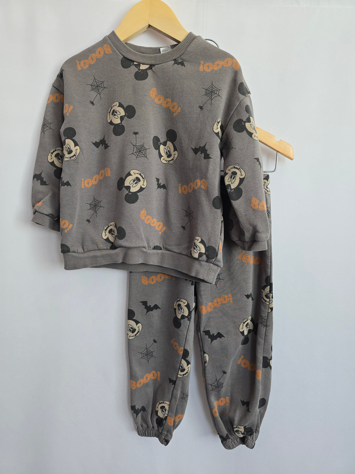 H&M Grey Mickey Boo! Crewneck & Joggers Set • 2-3 years