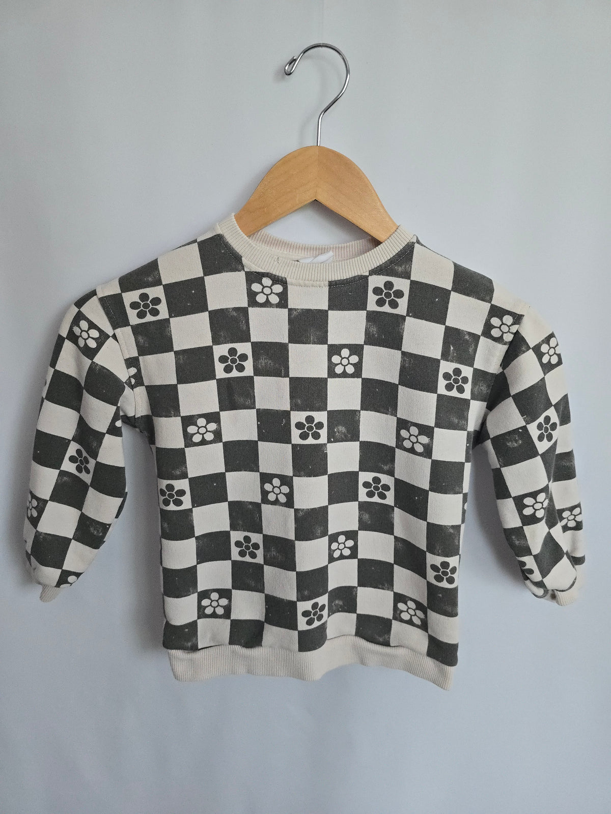 Zara Checkered Floral Crewneck • 4-5 years