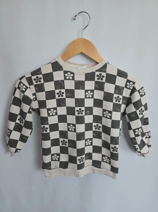 Zara Checkered Floral Crewneck • 4-5 years