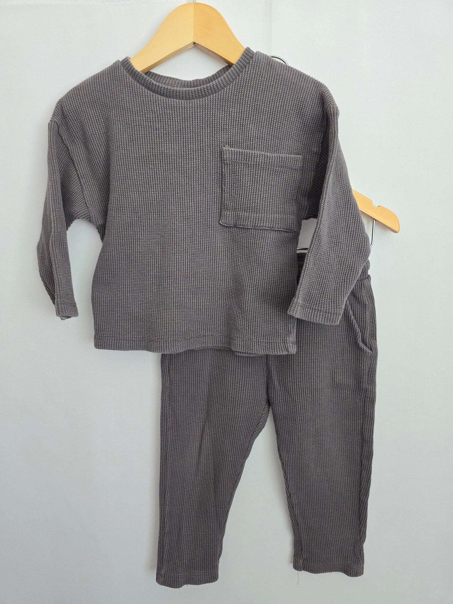 Zara Dark Grey Waffle Lounge Set • 18-24 months