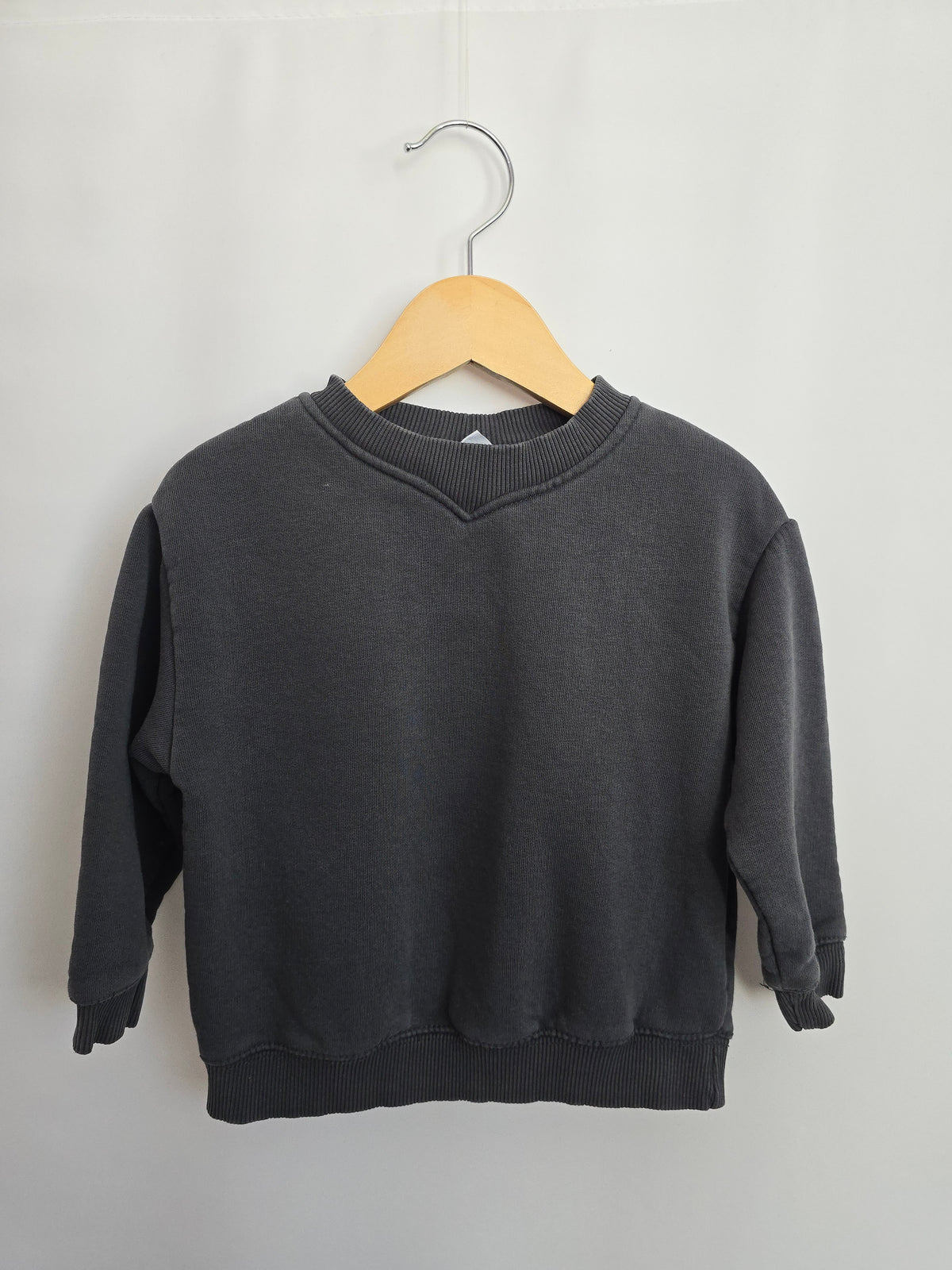 Zara Dark Grey Wash Basic Crewneck • 18-24 months