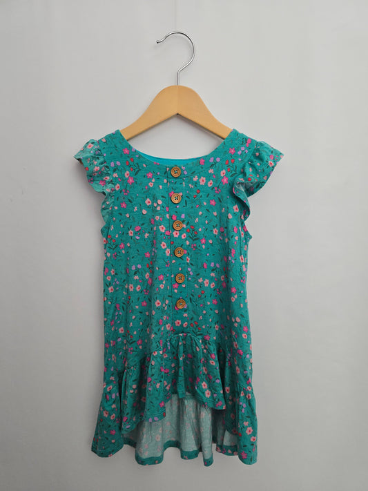 Posh Peanut Teal Mini Tulips Ruffle Tunic • 2 years