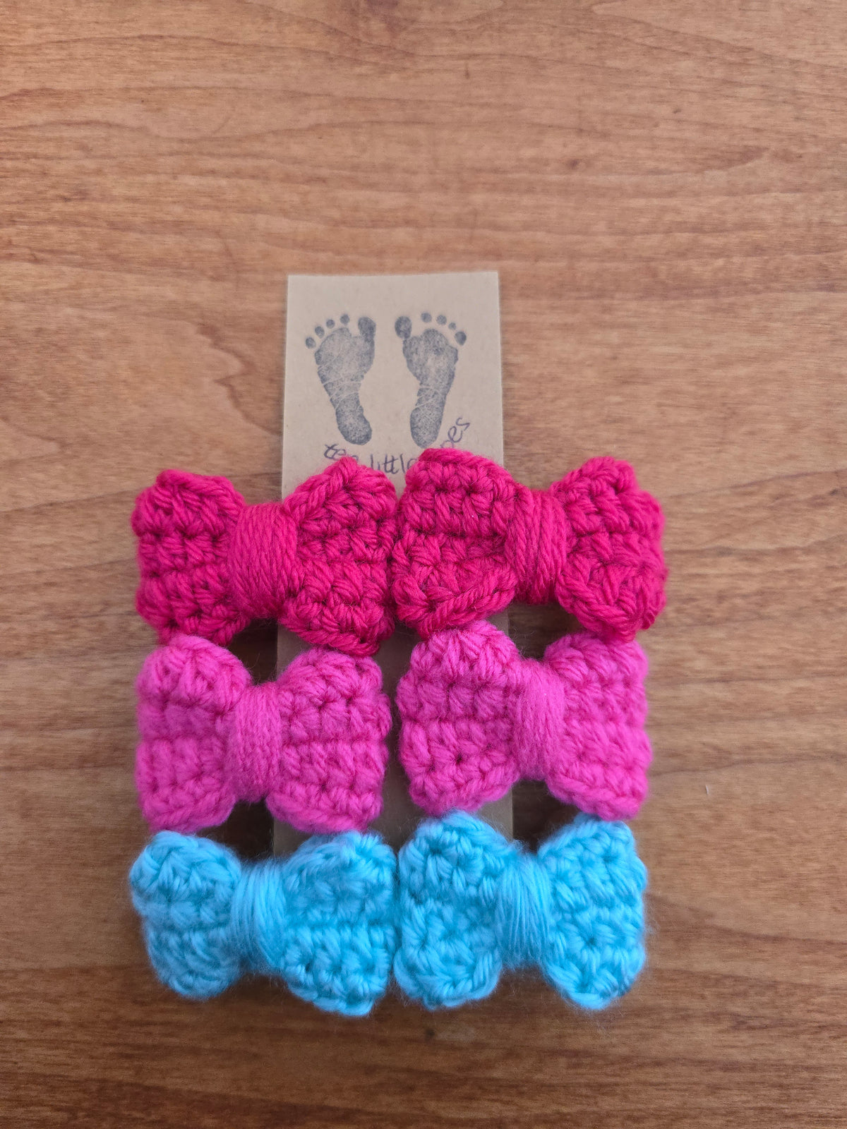 6 Pack Minibow Hairclips Piggy Sets •  2 Raspberry, 2 Aqua, 2 Deep Pink
