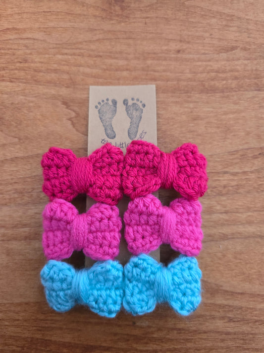 6 Pack Minibow Hairclips Piggy Sets •  2 Raspberry, 2 Aqua, 2 Deep Pink