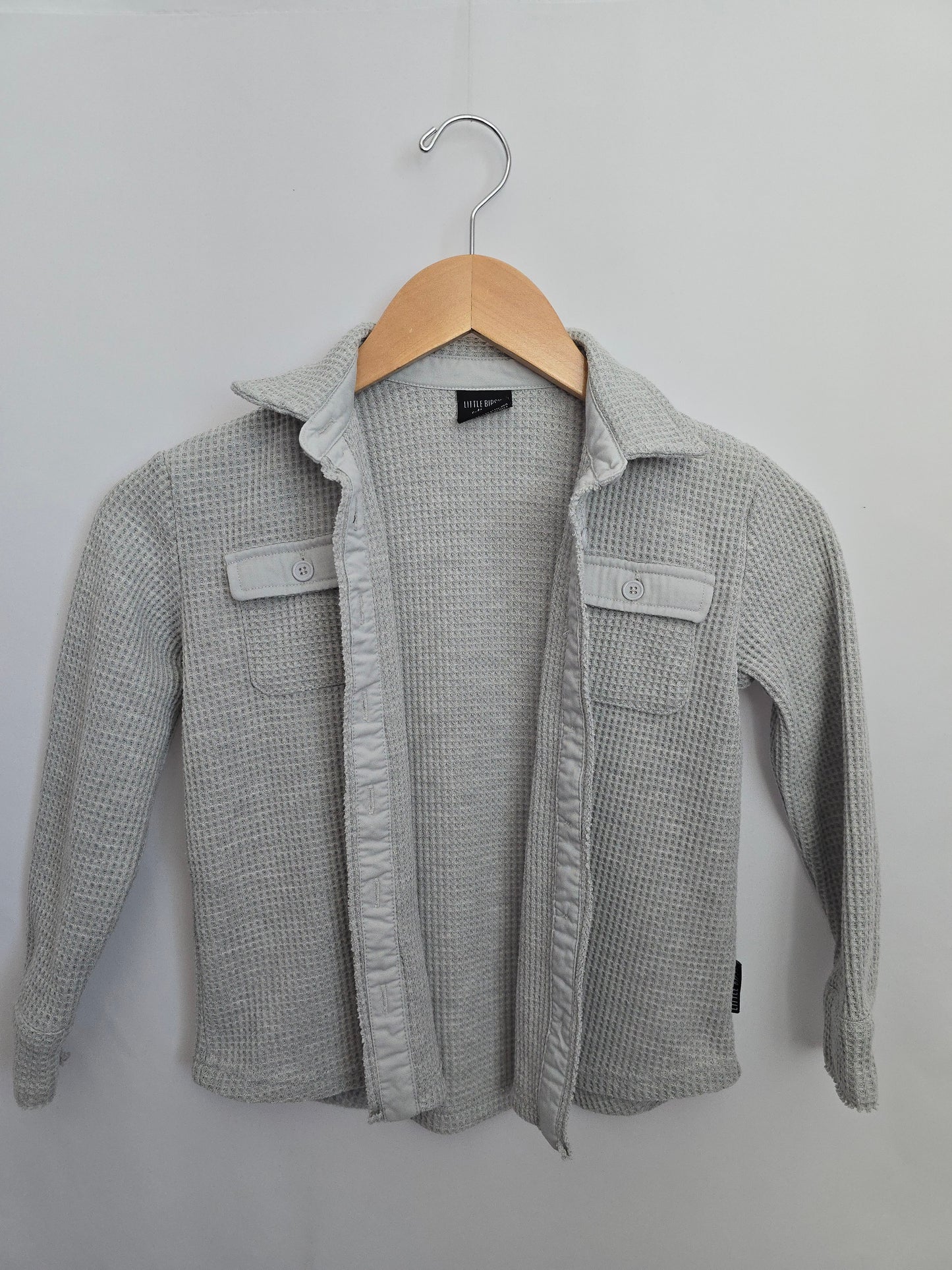 Little Bipsy Light Grey Waffle Button Down Shacket • 7 years