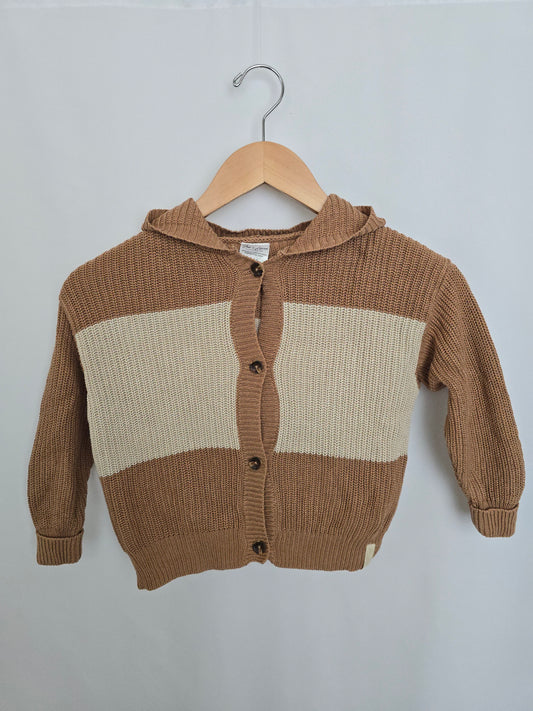 Jax & Lennon Terracotta Stripe Knit Button Up Hoodie • 3-4 years