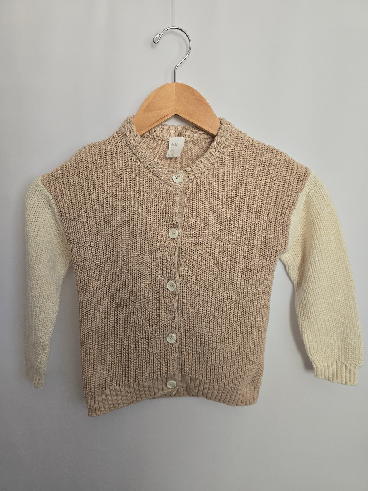 H&M Soft Knit Cardigan Taupe/Cream • 3-4 years