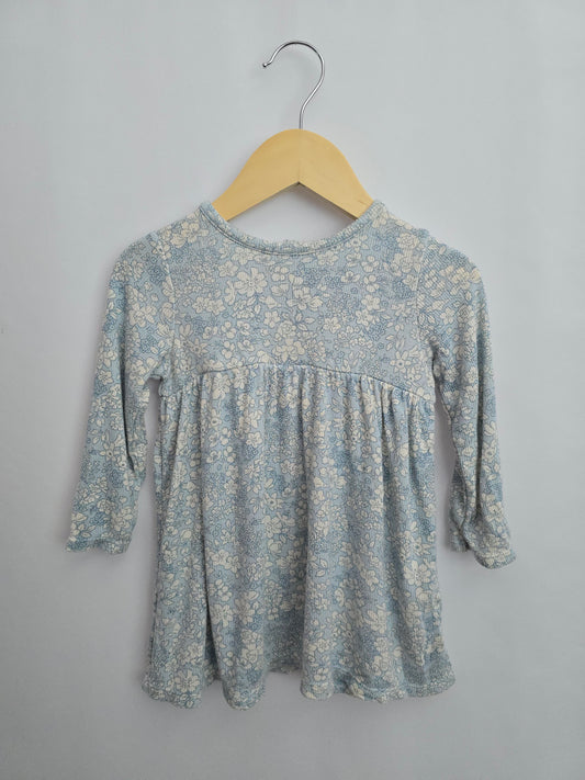 Angel Dear Pale Blue Floral Ribbed Twirl Dress & Bloomers • 12-18 months