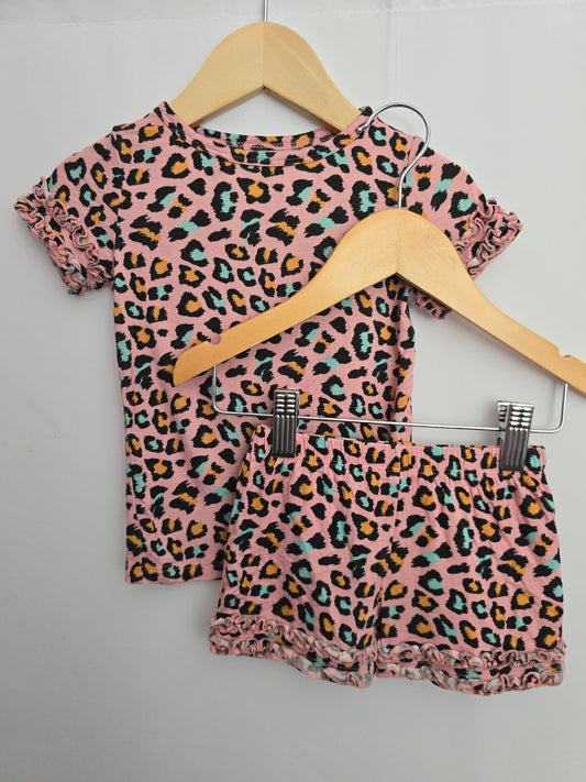 Posh Peanut Pink Leopard Ruffle Shorts Pajama Set • 12- 18 months