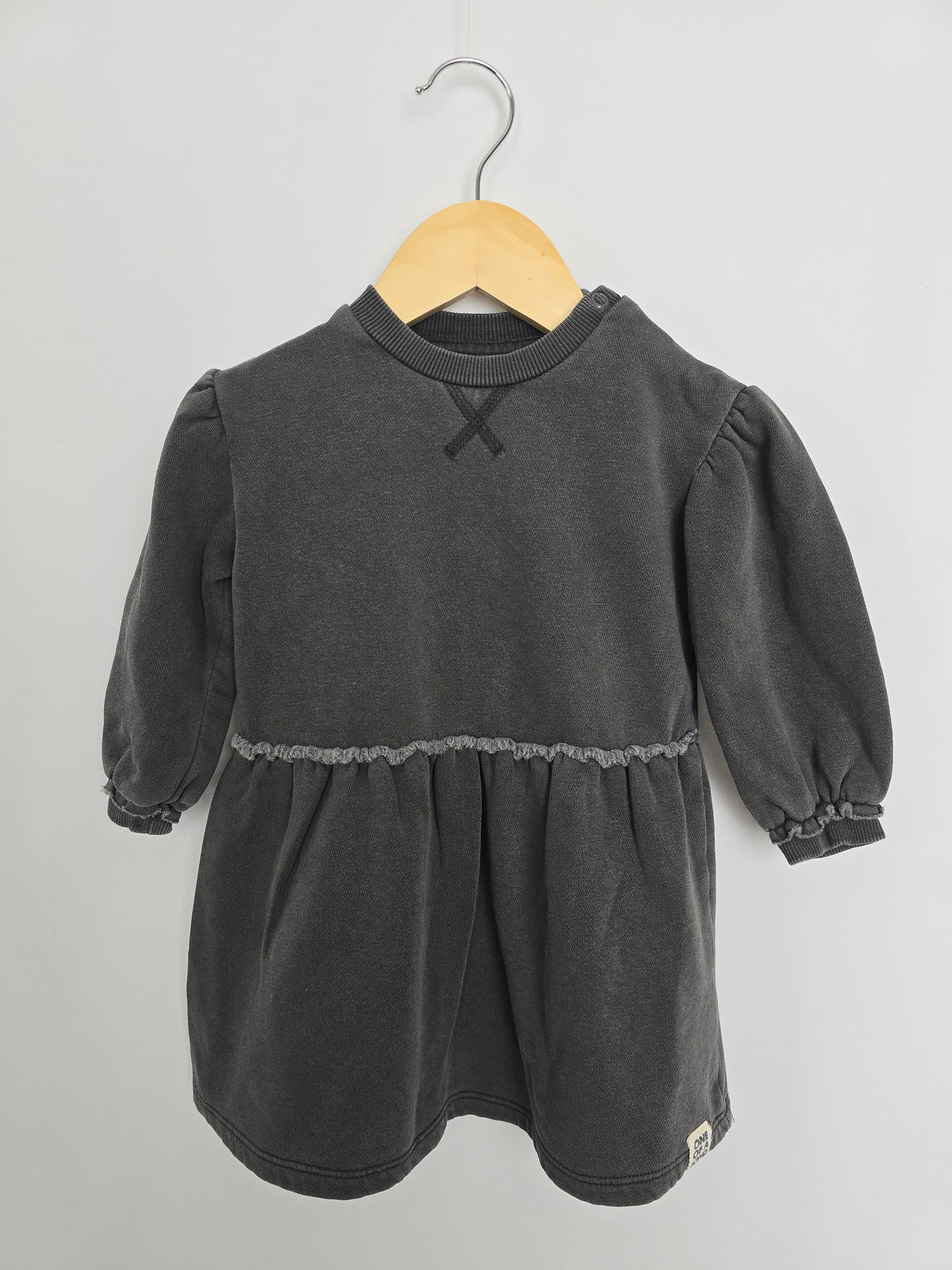 H&M Grey Wash Ruffle Sweatshirt Dress • 9-12 months