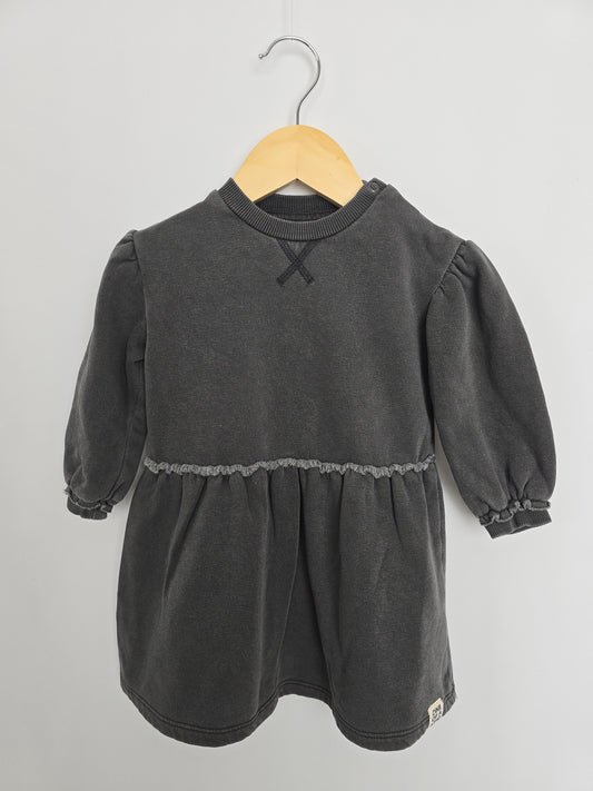 H&M Grey Wash Ruffle Sweatshirt Dress • 9-12 months