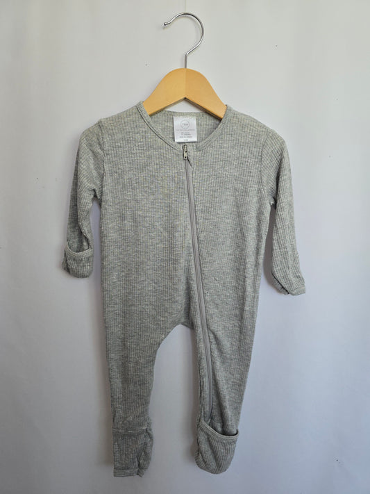 Tiny Button Apparel Grey Modal Zip Romper • 3-6 months