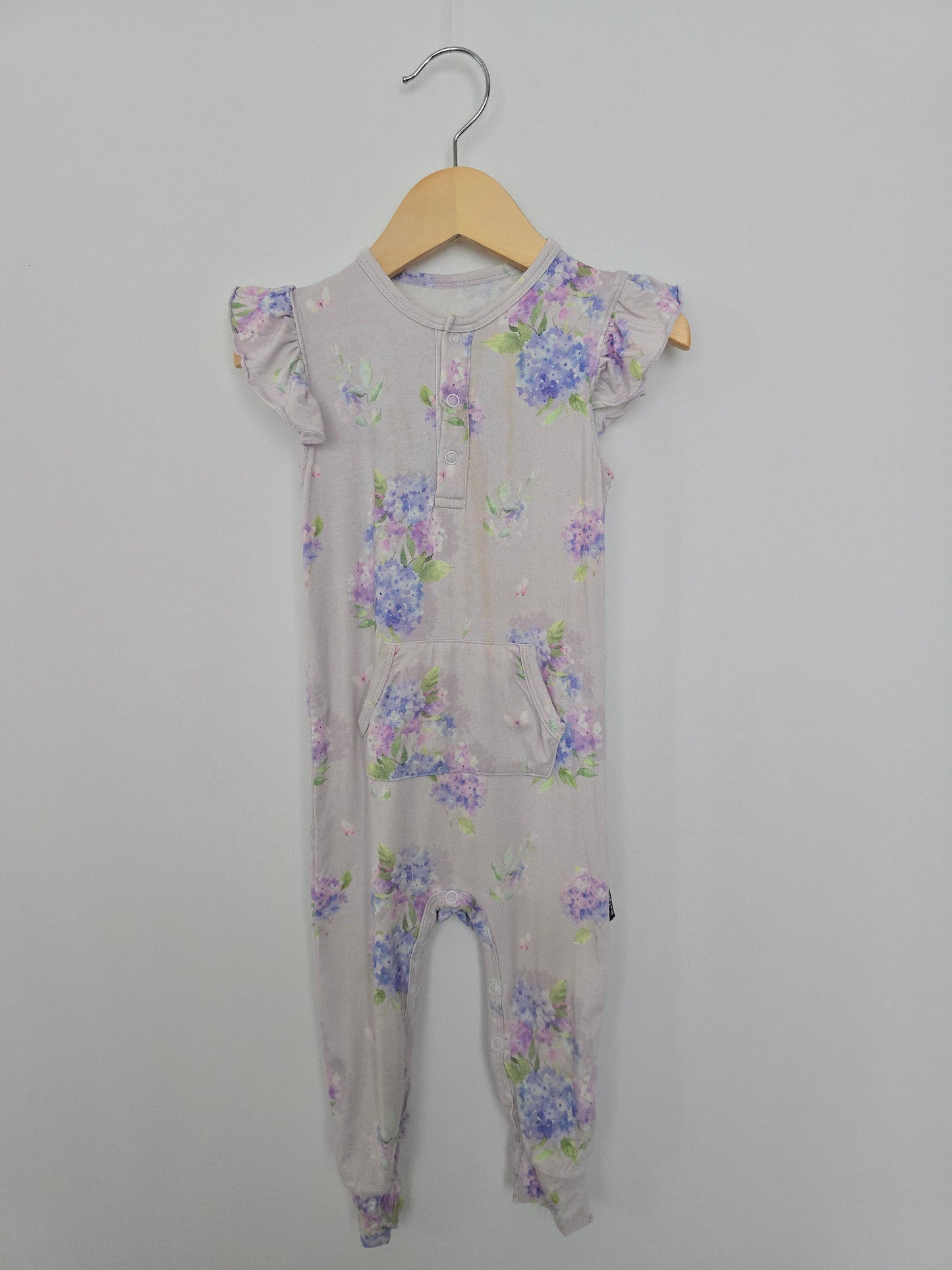 PLAYYY Belan J Lavender Floral Snap Romper • 12-18 months