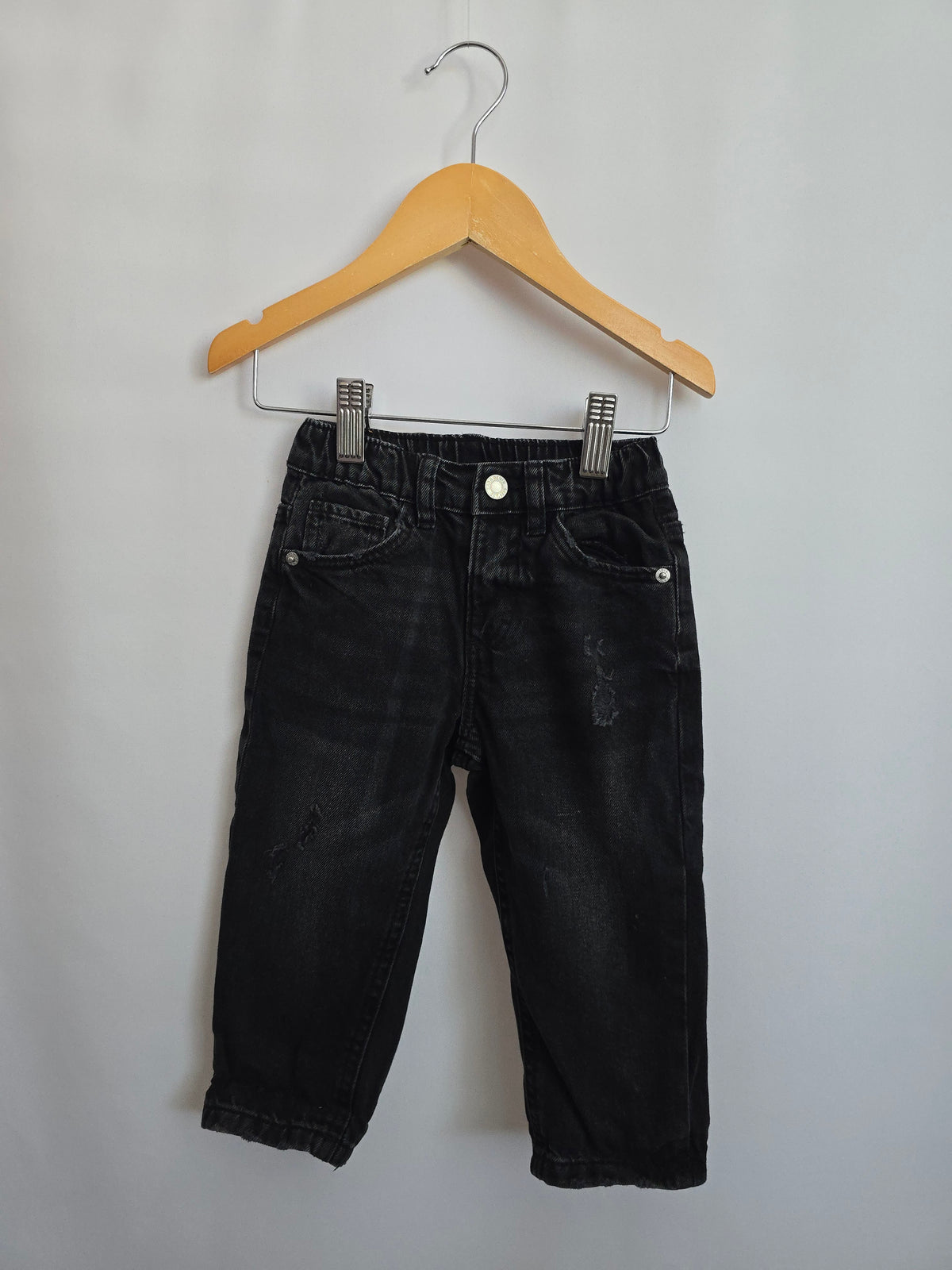 Zara Black Wash Barrel Denim • 12-18 months