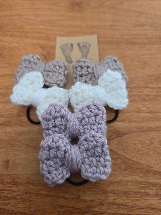 6 Pack Minibow Hair Elastics Piggy Sets • 2 Off White, 2 Champagne, 2 Porcelain