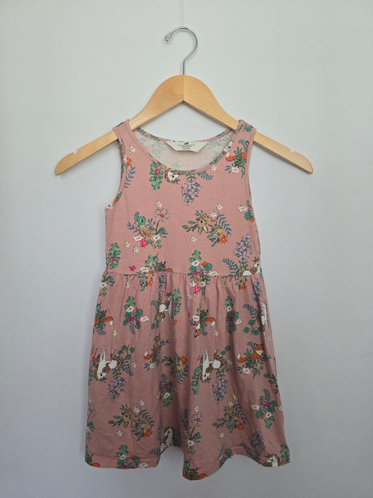 H&M Blush Pink Unicorn & Forest Friends Tank Dress • 6-8 years