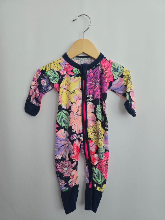 Bonds Navy Floral Wondersuit • 3-6 months