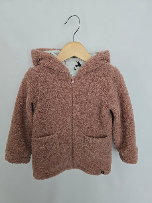 Deux Par Deux Floral Lined Teddy Jacket • 12-24 months