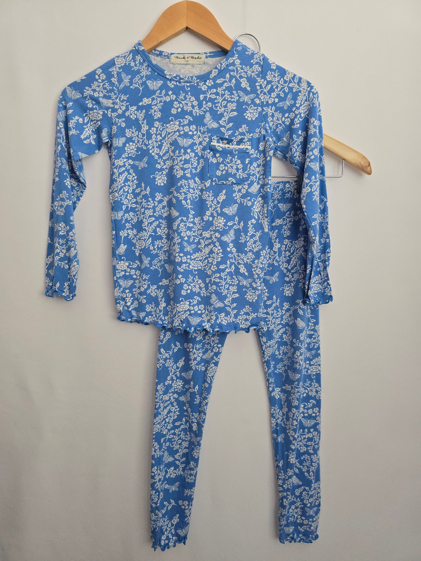 Bambi & Birdie Blue Butterfly Floral Ruffle Pajama Set • 6 years