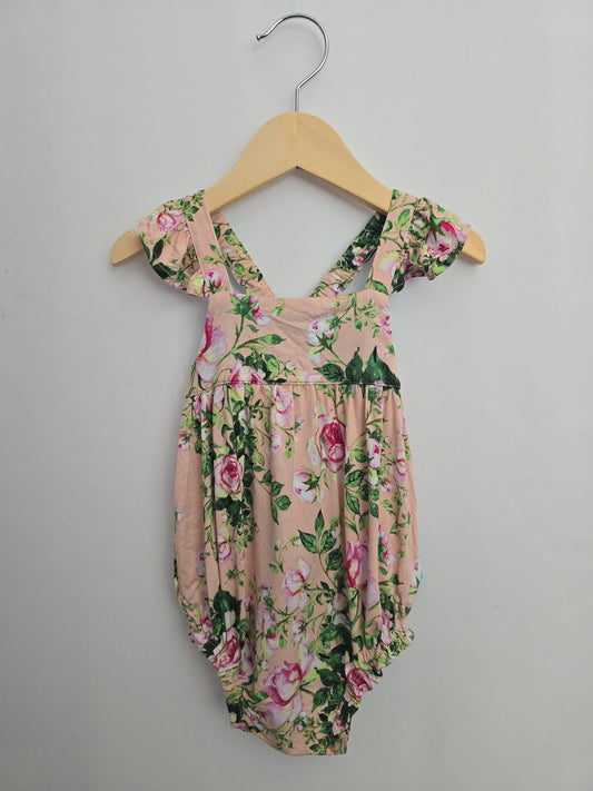 NEW Posh Peanut Pink Rose Bubble Romper • 12-18 months