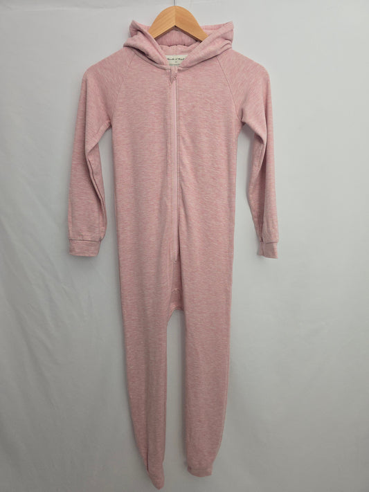 Bambi & Birdie Heathered Pink Hooded Romper • 8-9 years