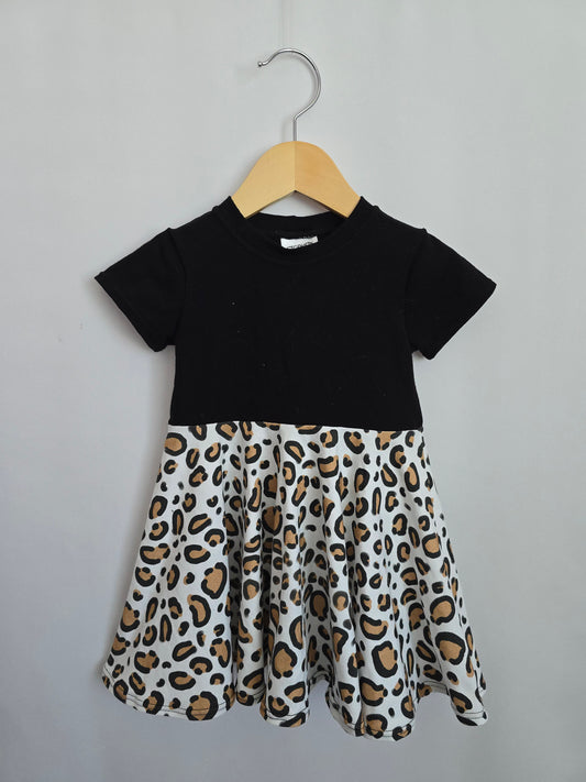 Stork Feathers Handmade Leopard Dress • 12 months