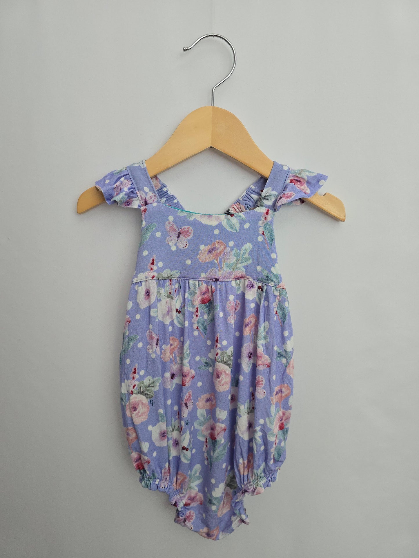 Posh Peanut Periwinkle Floral Bubble Romper • 12-18 months
