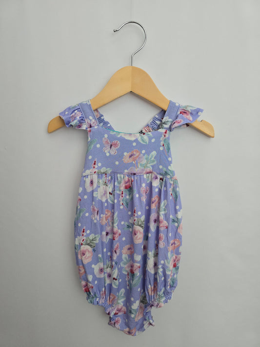 Posh Peanut Periwinkle Floral Bubble Romper • 12-18 months