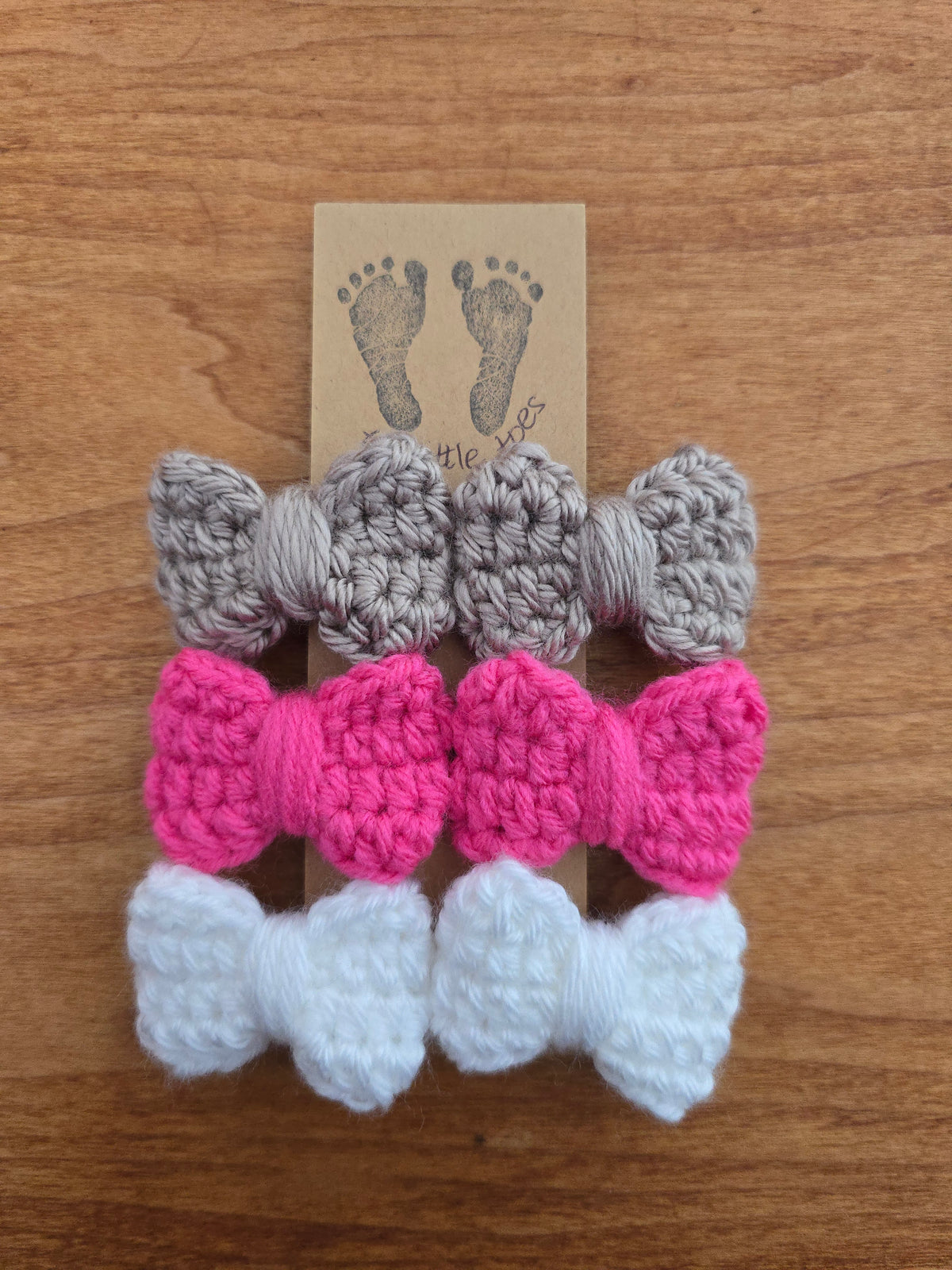 6 Pack Minibow Hairclips Piggy Sets  • 2 Raspberry, 2 White, 2 Champagne