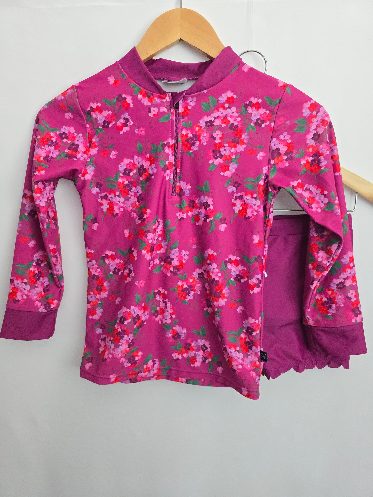 Honeysuckle Fushia Floral Rashguard & Swim Shorts • 8-9 years